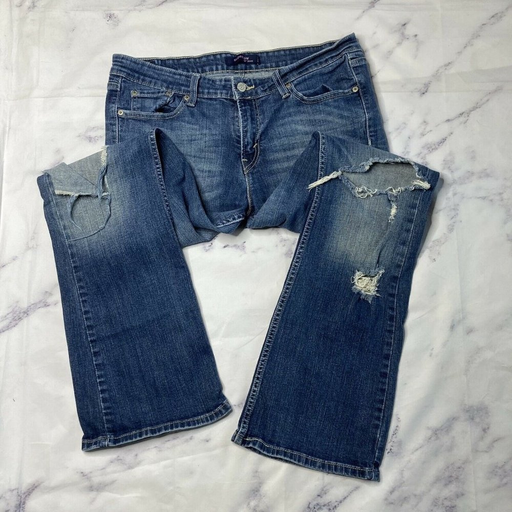 Levis Superlow 518 Bootcut Jeans Womens Juniors Size 13 Medium Wash Destroyed